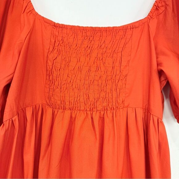 Style House Coral Red Puff Sleeve Keyhole Tie Bust Lacy Hem Maxi Peasant Dress - Picture 12 of 15